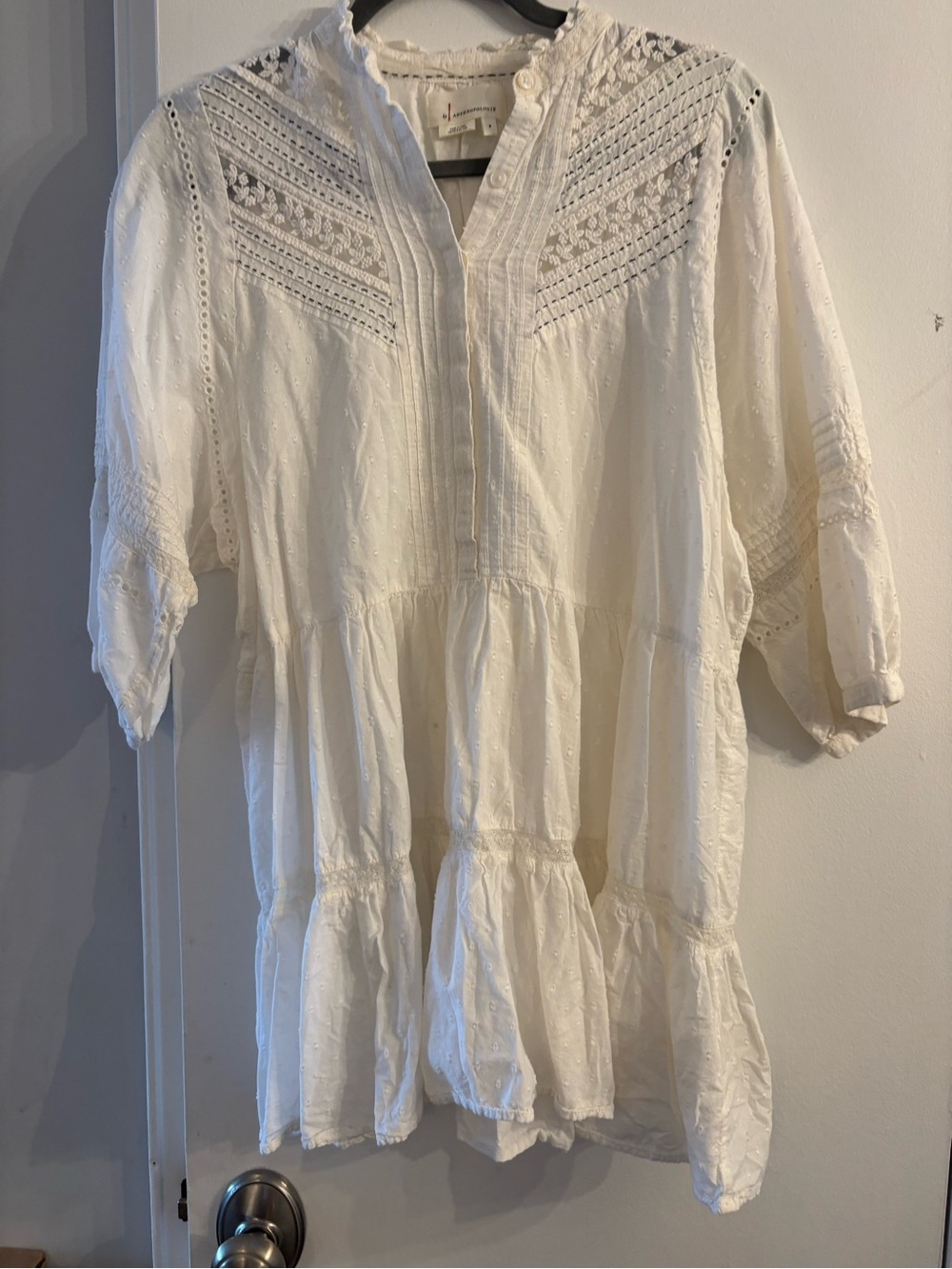 Anthropologie Cream Lace Peasant Tunic boho mini dress romantic cottage core